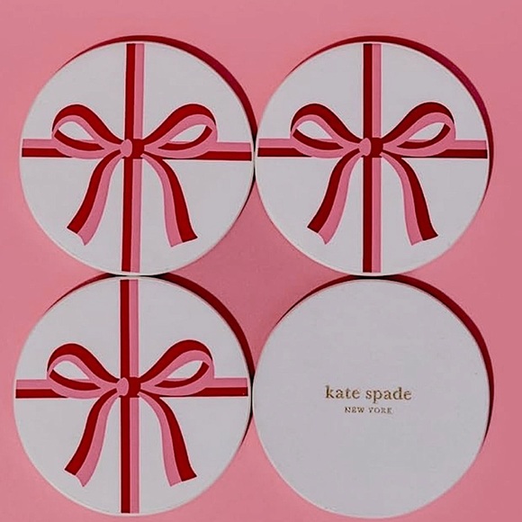 Kate Spade 4 Coasters candy bow round coasters set of 4 NWT - Picture 1 of 10